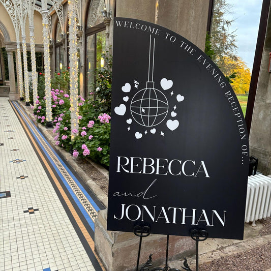 Disco Ball Wedding Welcome Sign - Evening Reception, Wedding Sign, Luxury Signs, Personalised Signs - Made to order & designed in the UK