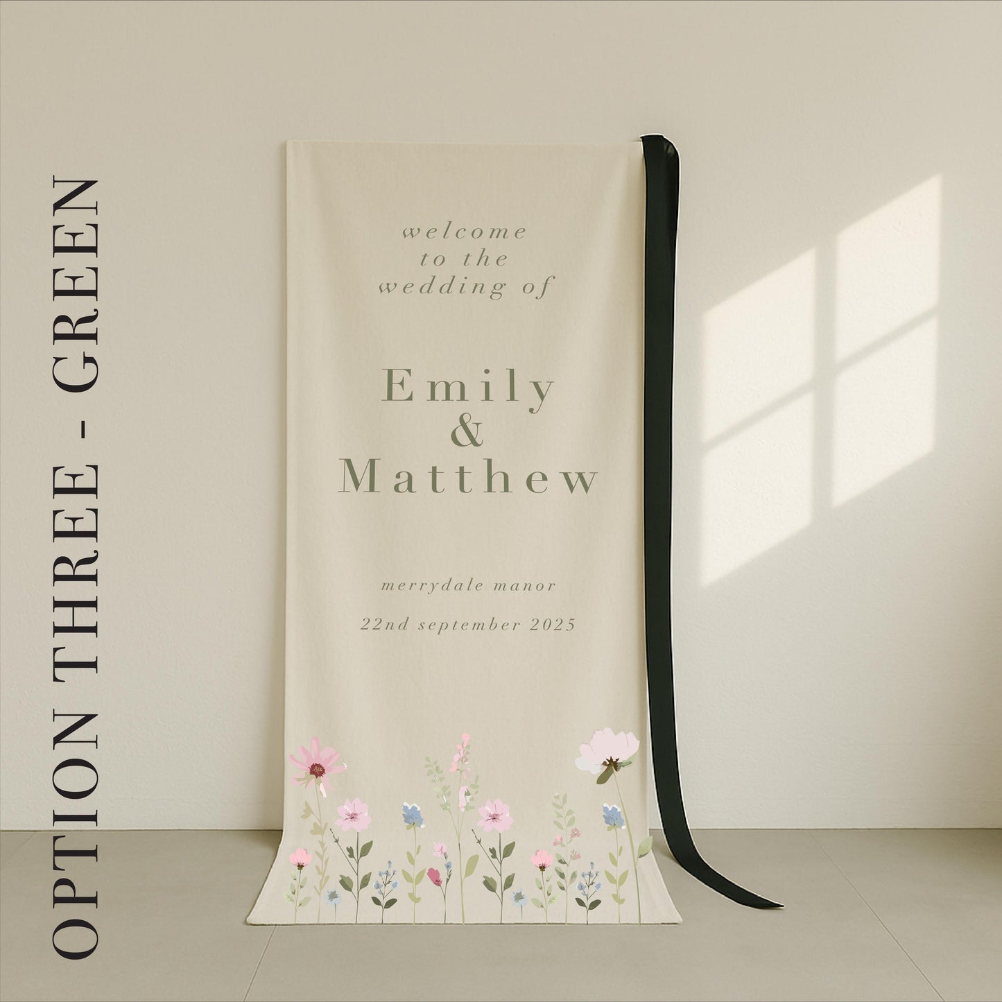 Ditsy Floral Fabric Wedding Welcome Sign – Canvas sign, Fabric Sign, Vintage, Luxury, Persoanlsied Sign – Made to order & designed in the UK