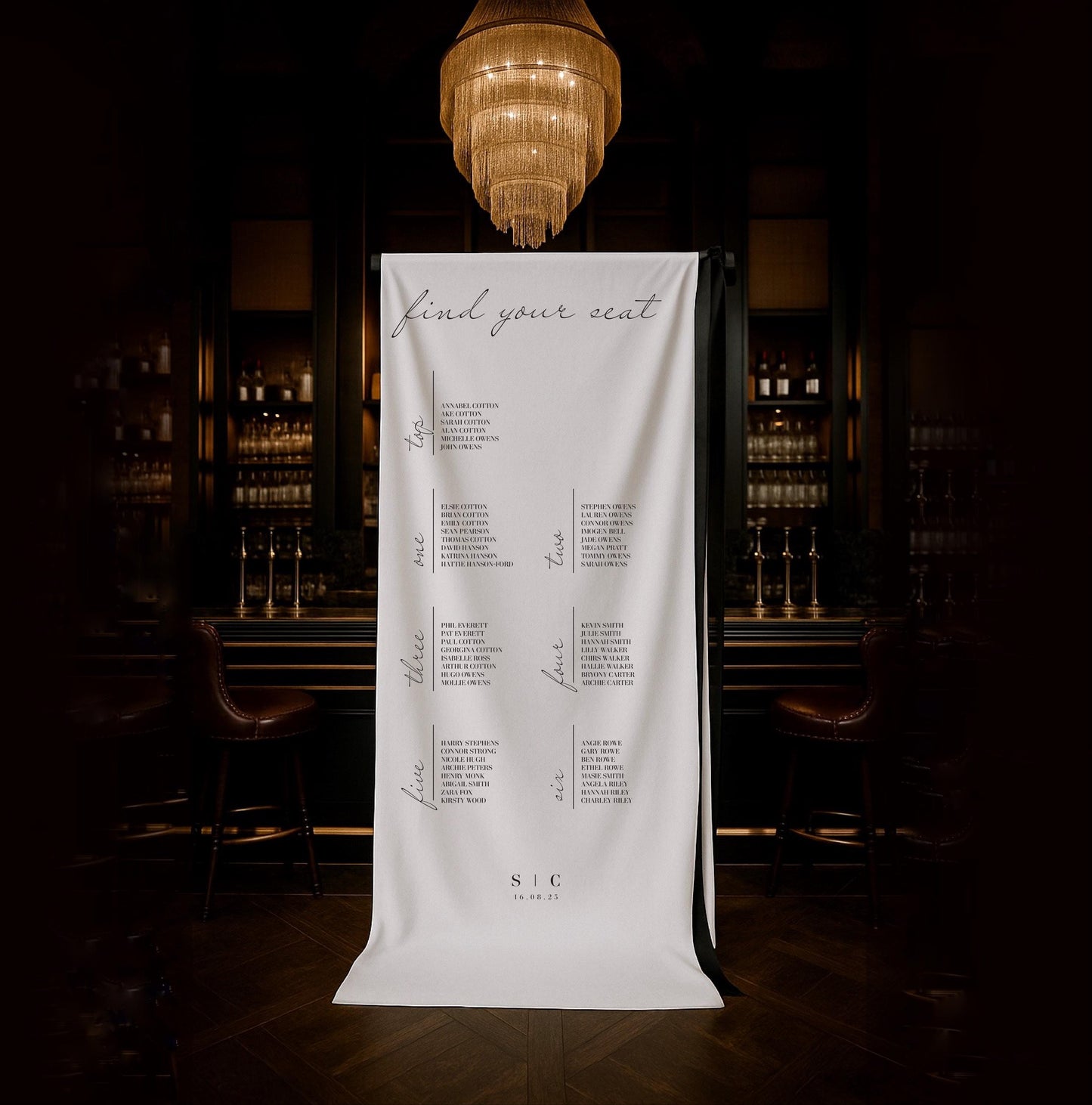 Minimalist Fabric Seating Chart Sign – Canvas sign, Fabric Sign, Monochrome, Wedding Seating Plan – Made to order & designed in the UK