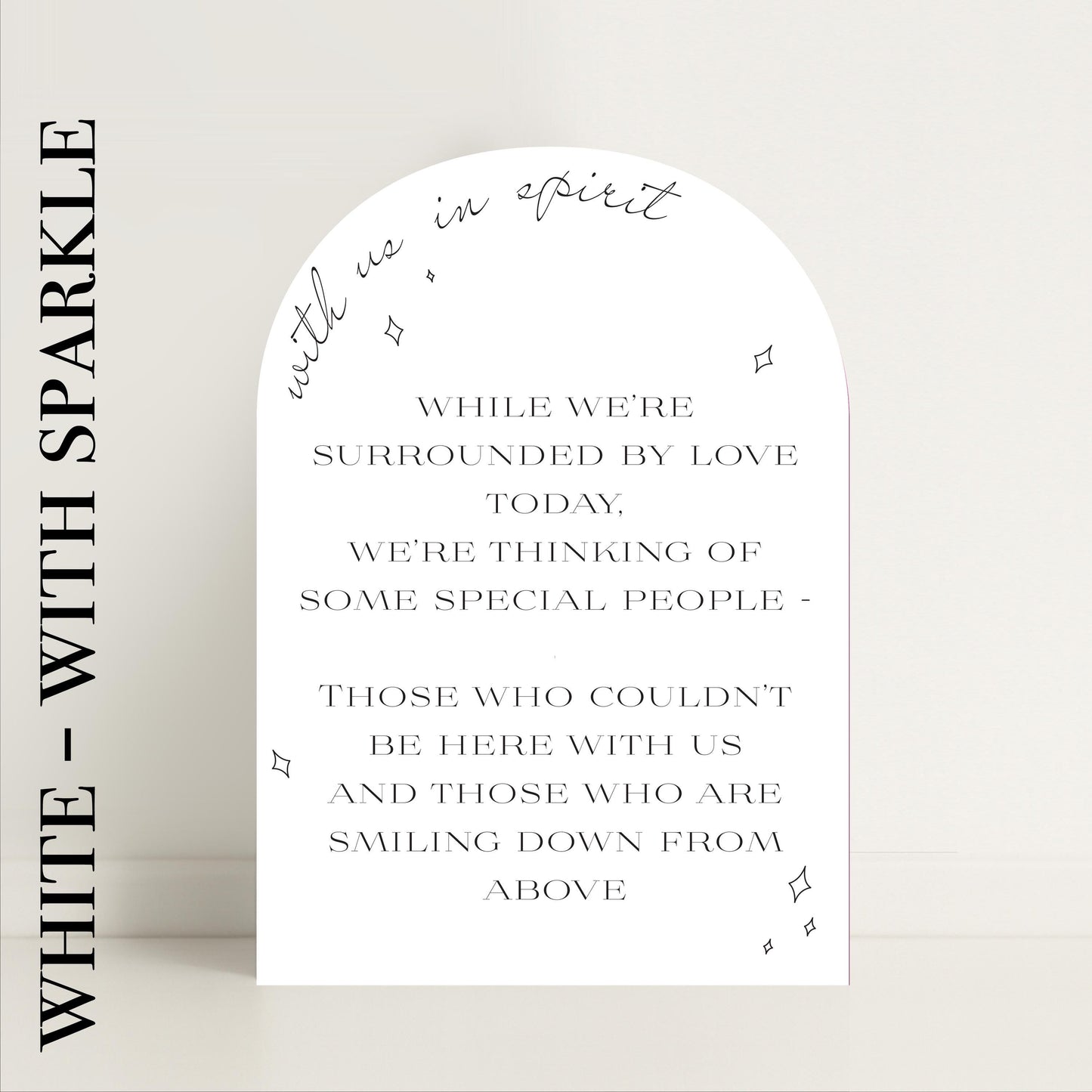 Minimalist Arched Wedding Memorial Sign 'With us in Spirit': Print at Home Digital Download - Wedding Sign, Wedding Details, In Memory Of - Designed in the UK