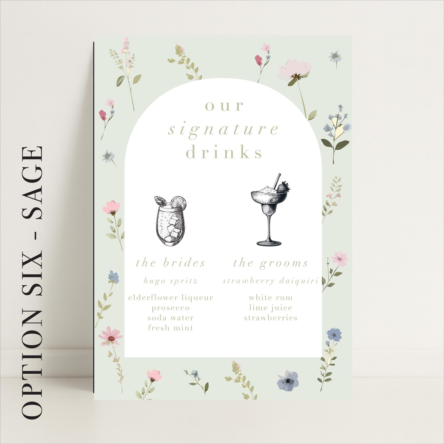 Floral Wedding Bar Sign – Bar Menu, Signature Drinks, Personalised sign, Luxury Sign, Wedding trends – Made to order & designed in the UK