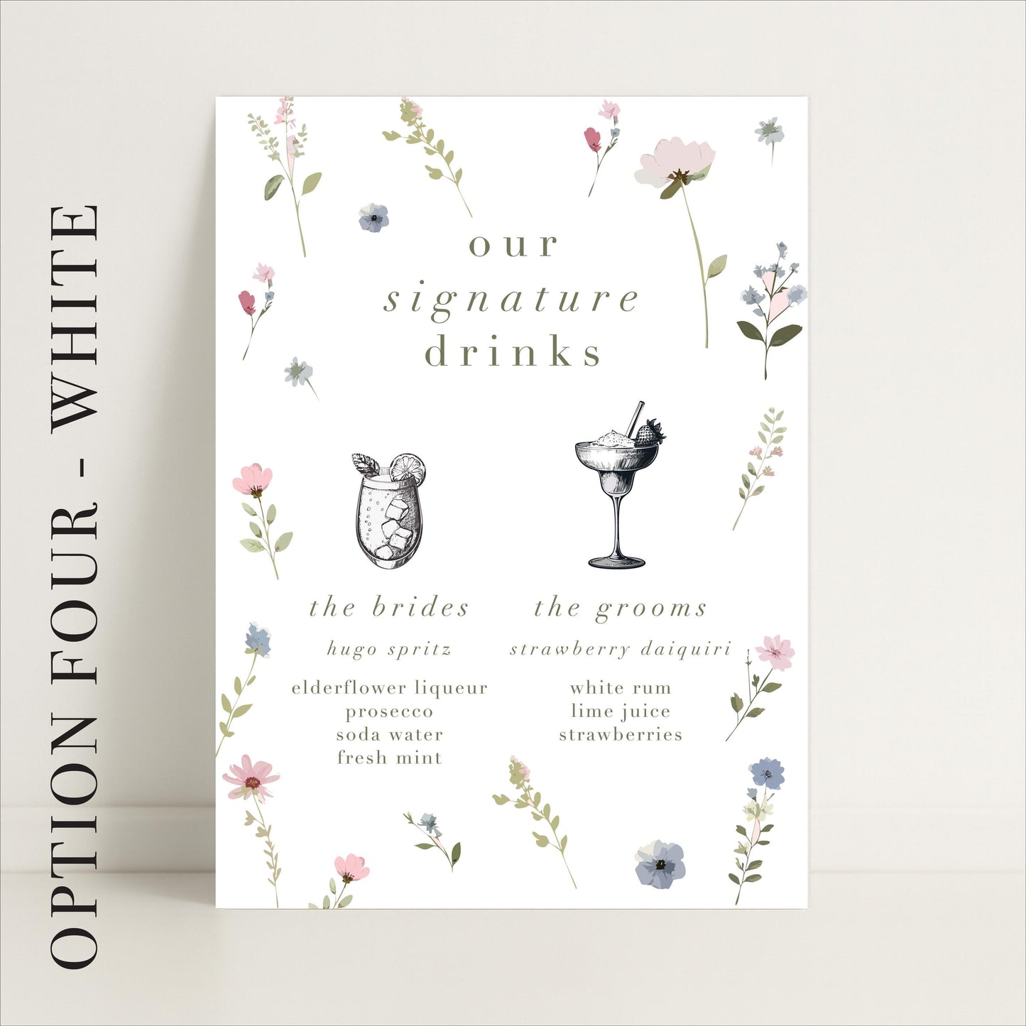 Floral Wedding Bar Sign – Bar Menu, Signature Drinks, Personalised sign, Luxury Sign, Wedding trends – Made to order & designed in the UK