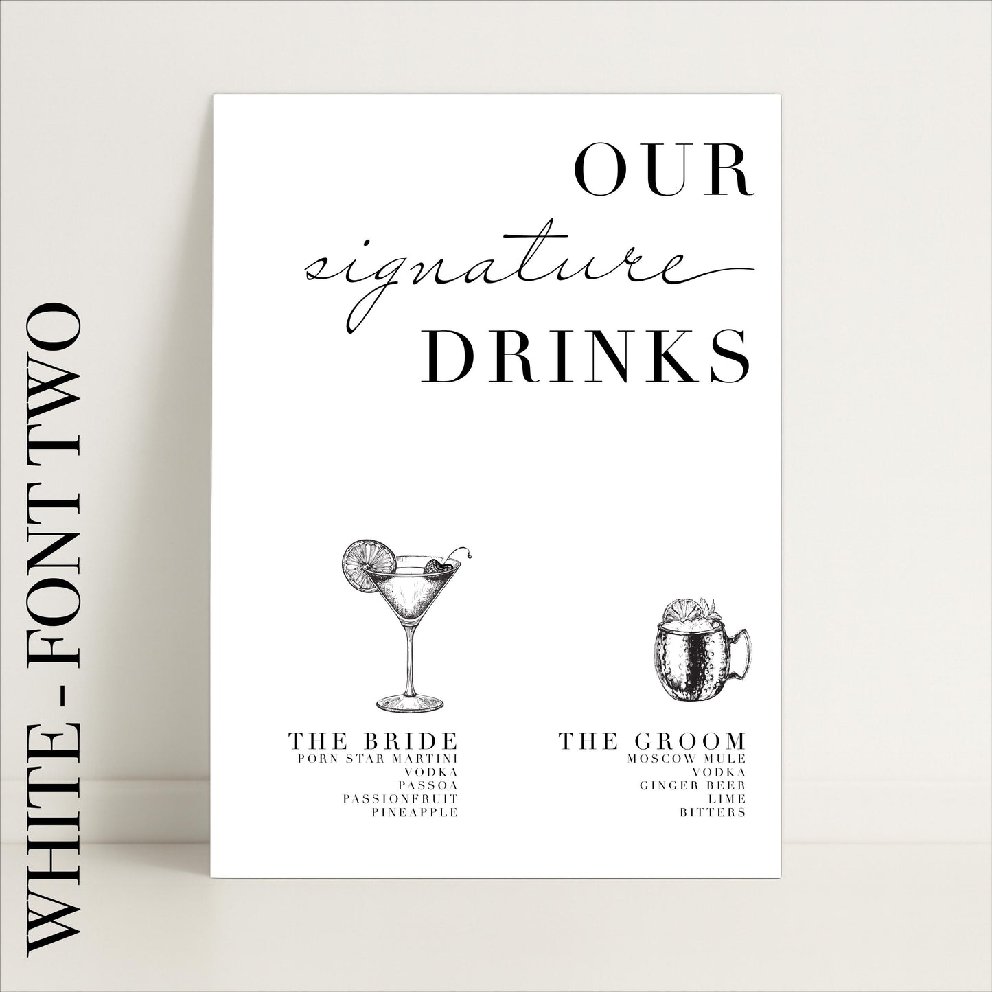 Minimalist Wedding Bar Sign – Wedding Sign, Custom Sign, Luxury Sign, Signature drinks, Wedding details – Made to order & designed in the UK