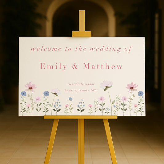 Ditsy Floral Wedding Day Welcome Sign Landscape - Wedding Sign, Luxury, Pastel Wedding, Wedding Trends - Made to order & designed in the UK