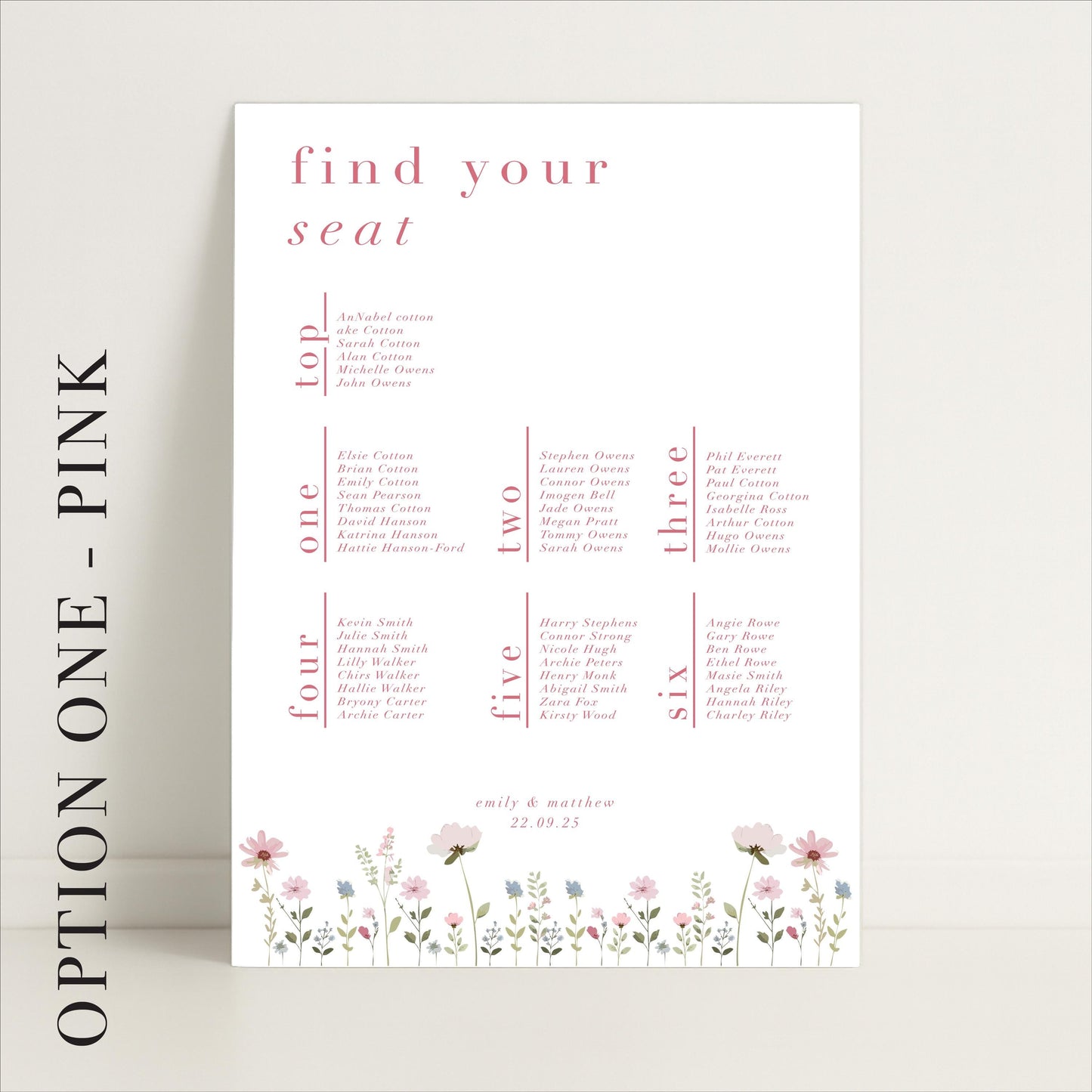 Ditsy Floral Wedding Seating Chart Sign – Personalised, Wedding Sign, Luxury, Pastels, Wedding Trends - Made to order & designed in the UK