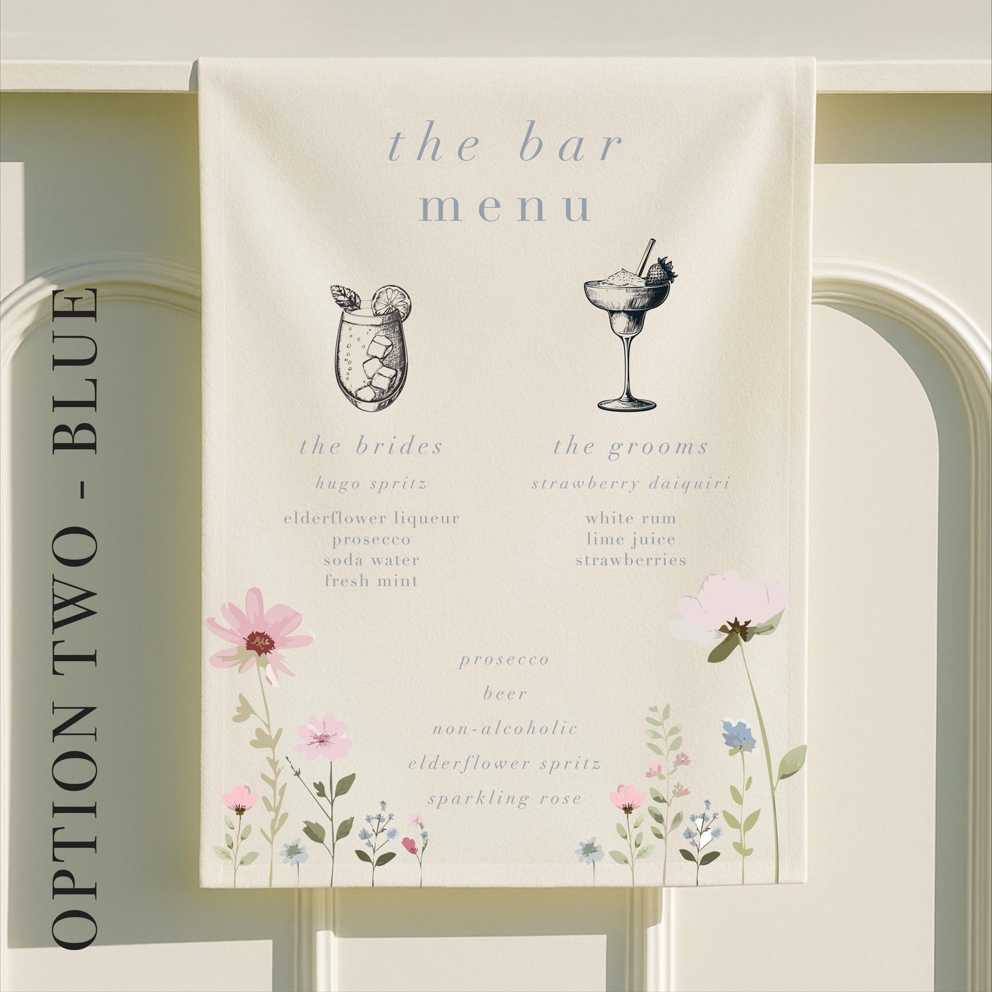 Personalised Ditsy Floral Fabric Wedding Bar Sign – Fabric Sign, Signature drinks, Vintage, Bar Menu - Made to order & designed in the UK