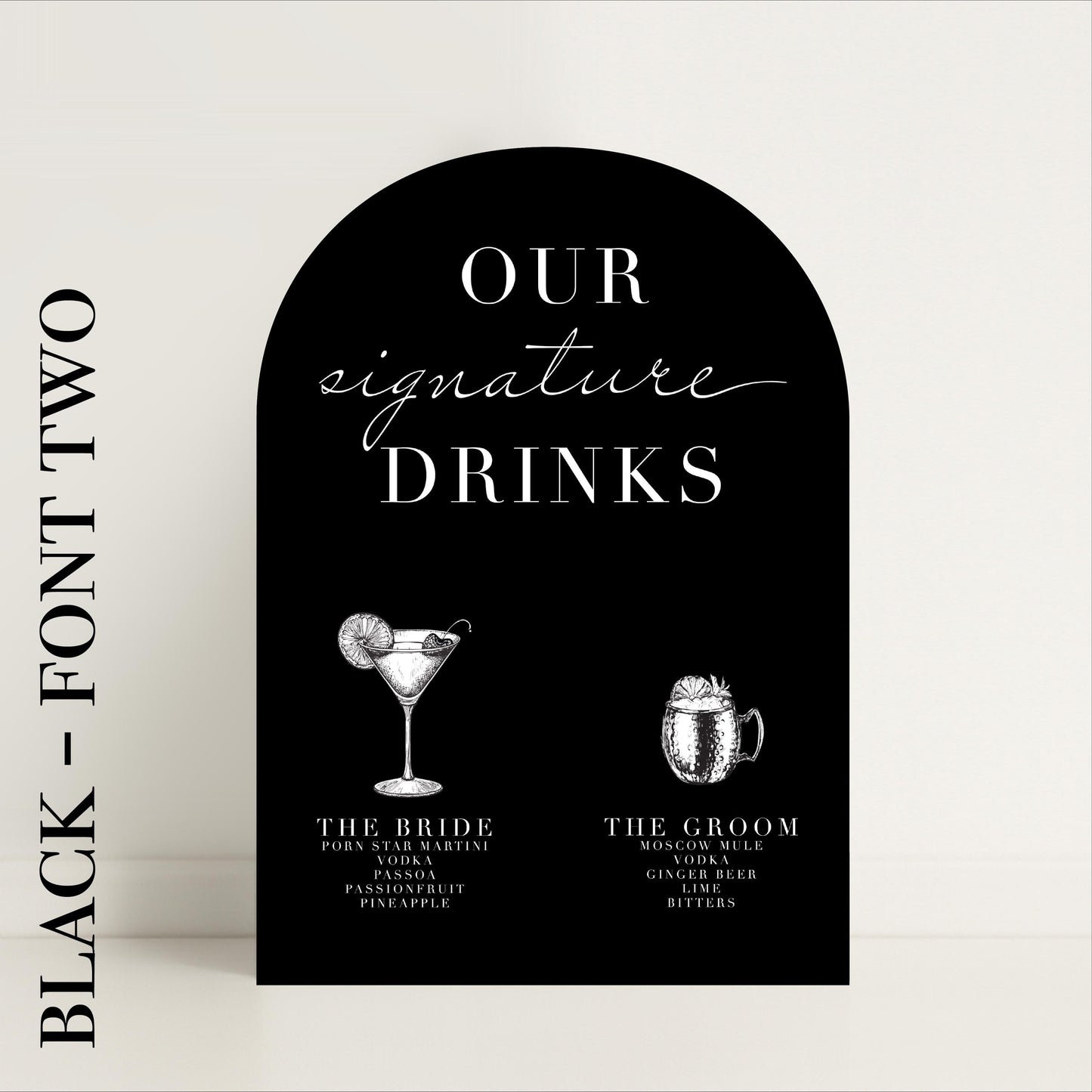 Personalised Minimalist Arched Wedding Bar Sign – Signature Drinks, Bar Menu, Wedding Menu, His & Hers, Luxury Sign –Made to Order in the UK