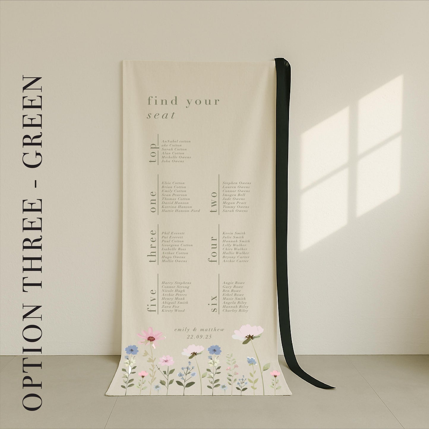Ditsy Floral Fabric Wedding Seating Chart Sign - Canvas sign, Fabric Sign, Vintage, Wedding Seating Plan – Made to order &designed in the UK