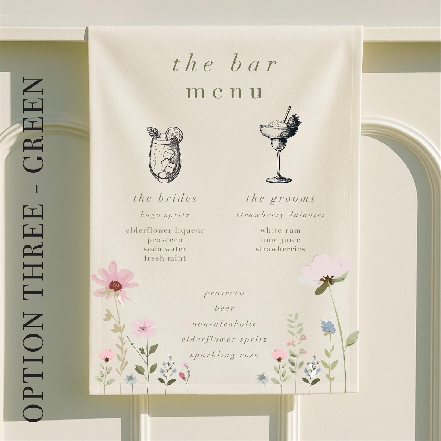 Personalised Ditsy Floral Fabric Wedding Bar Sign – Fabric Sign, Signature drinks, Vintage, Bar Menu - Made to order & designed in the UK