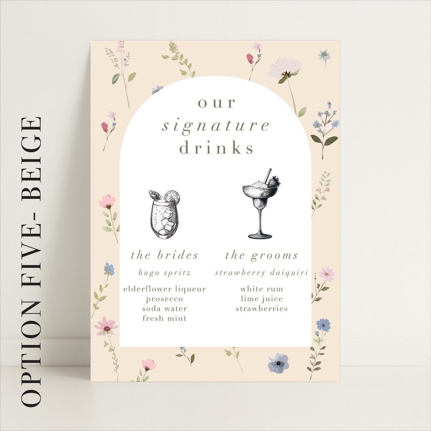 Floral Wedding Bar Sign – Bar Menu, Signature Drinks, Personalised sign, Luxury Sign, Wedding trends – Made to order & designed in the UK