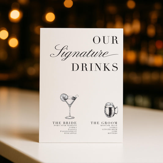 Minimalist Wedding Bar Sign – Wedding Sign, Custom Sign, Luxury Sign, Signature drinks, Wedding details – Made to order & designed in the UK