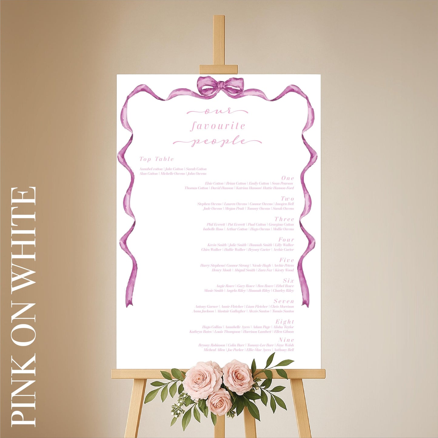 Elegant Bow Detail Wedding Seating Plan – Personalised, Wedding Sign, Luxury, Pastels, Wedding Trends - Made to order & designed in the UK