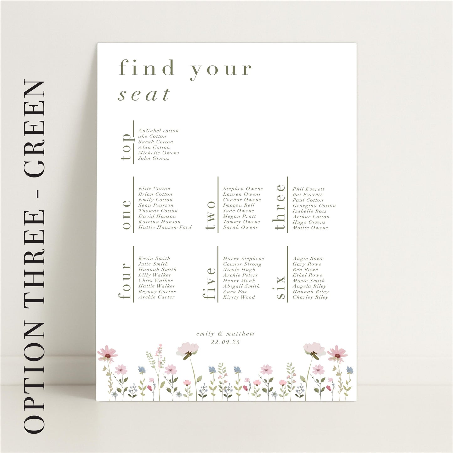 Ditsy Floral Wedding Seating Chart Sign – Personalised, Wedding Sign, Luxury, Pastels, Wedding Trends - Made to order & designed in the UK