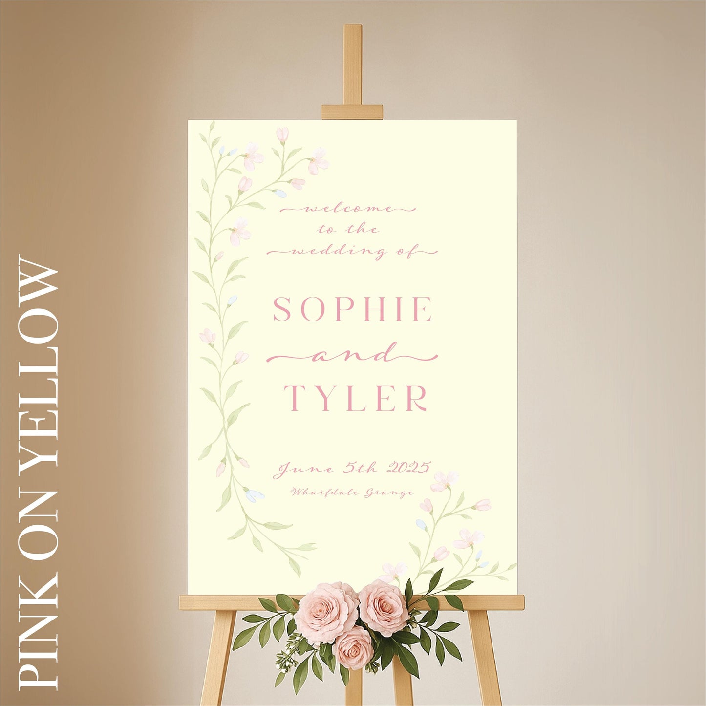 Floral Watercolour Wedding Welcome Sign – Personalised, Wedding Sign, Luxury, Pastels, Trending - Made to order & designed in the UK