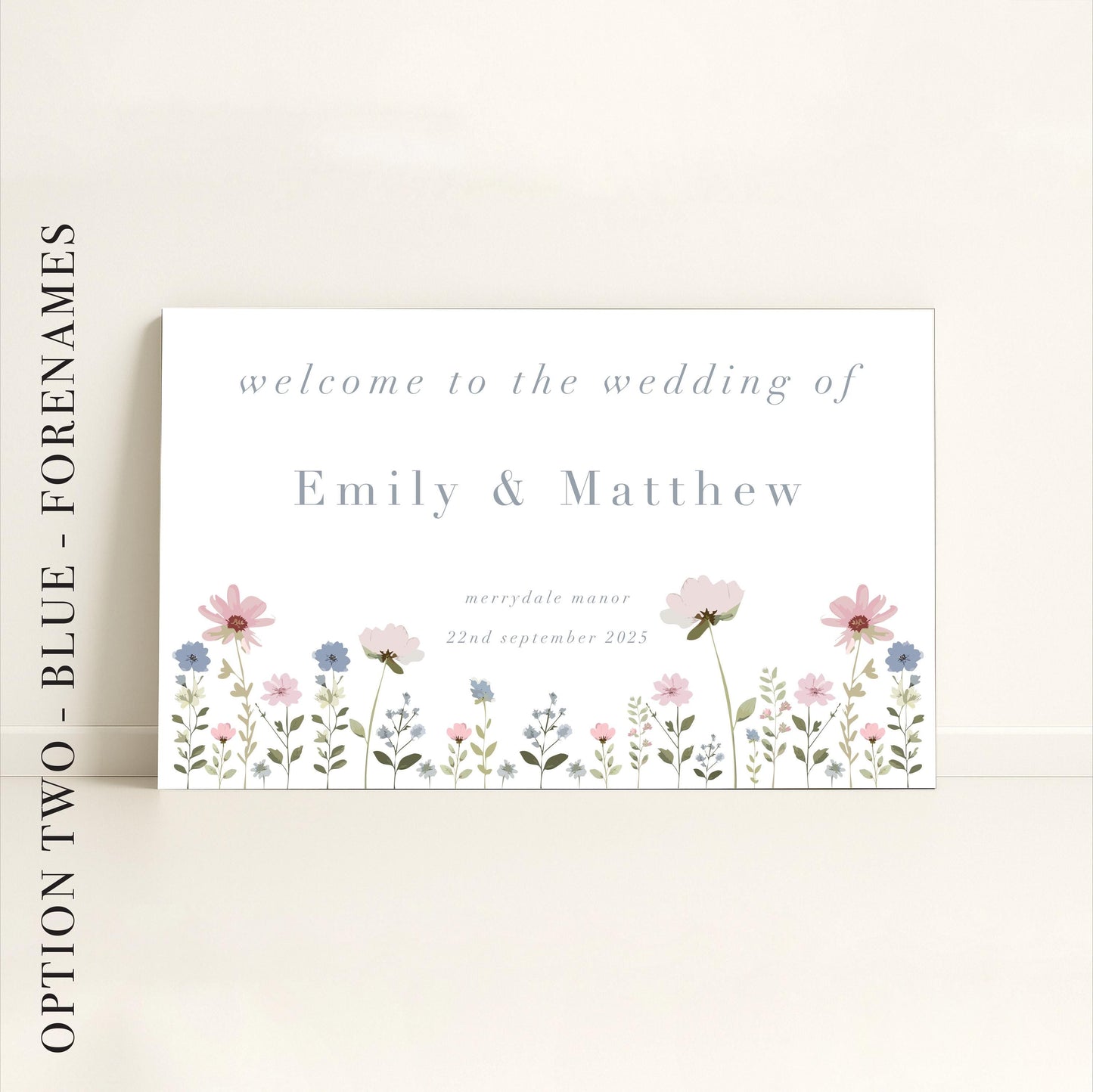Ditsy Floral Wedding Day Welcome Sign Landscape - Wedding Sign, Luxury, Pastel Wedding, Wedding Trends - Made to order & designed in the UK