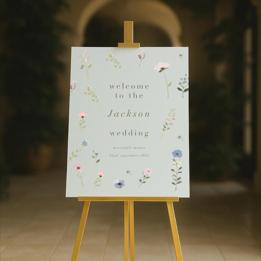 Ditsy Floral Wedding Day Welcome Sign – Personalsied, Wedding Sign, Luxury, Pastels, Wedding Trends - Made to order & designed in the UK
