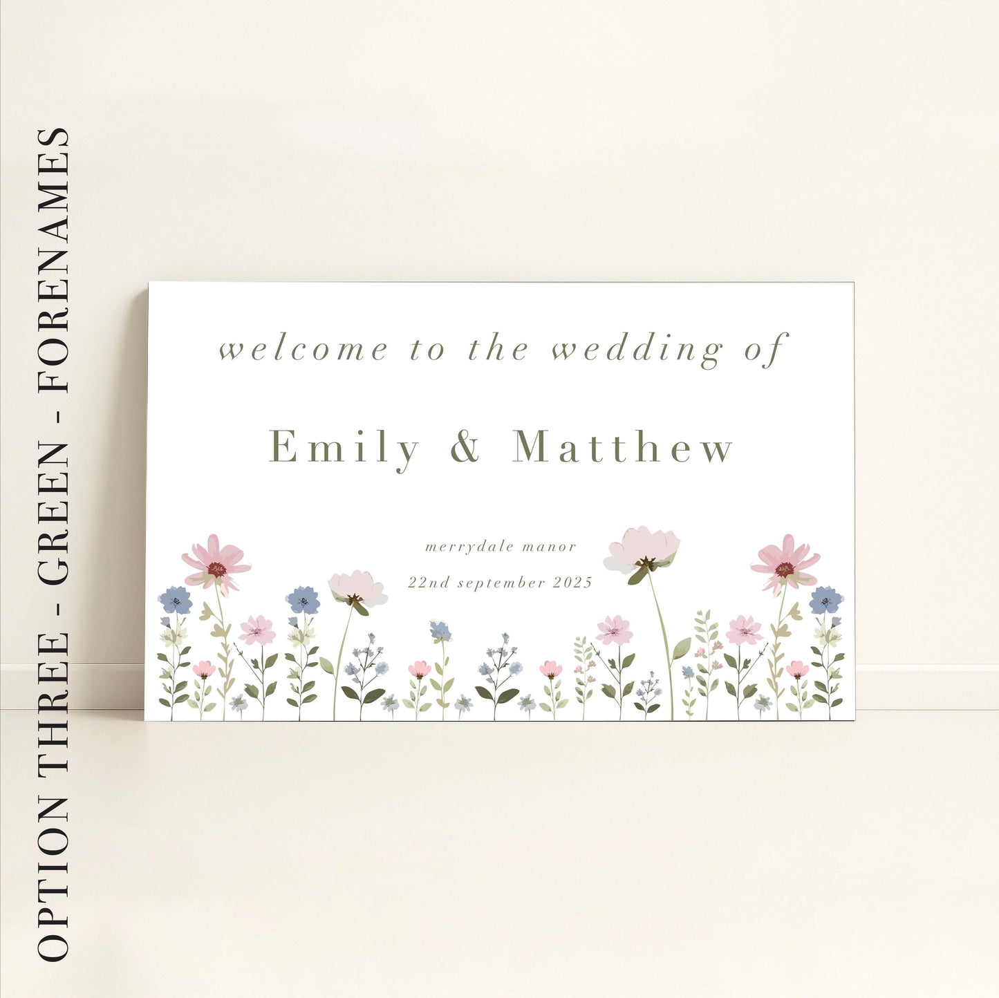 Ditsy Floral Wedding Day Welcome Sign Landscape - Wedding Sign, Luxury, Pastel Wedding, Wedding Trends - Made to order & designed in the UK
