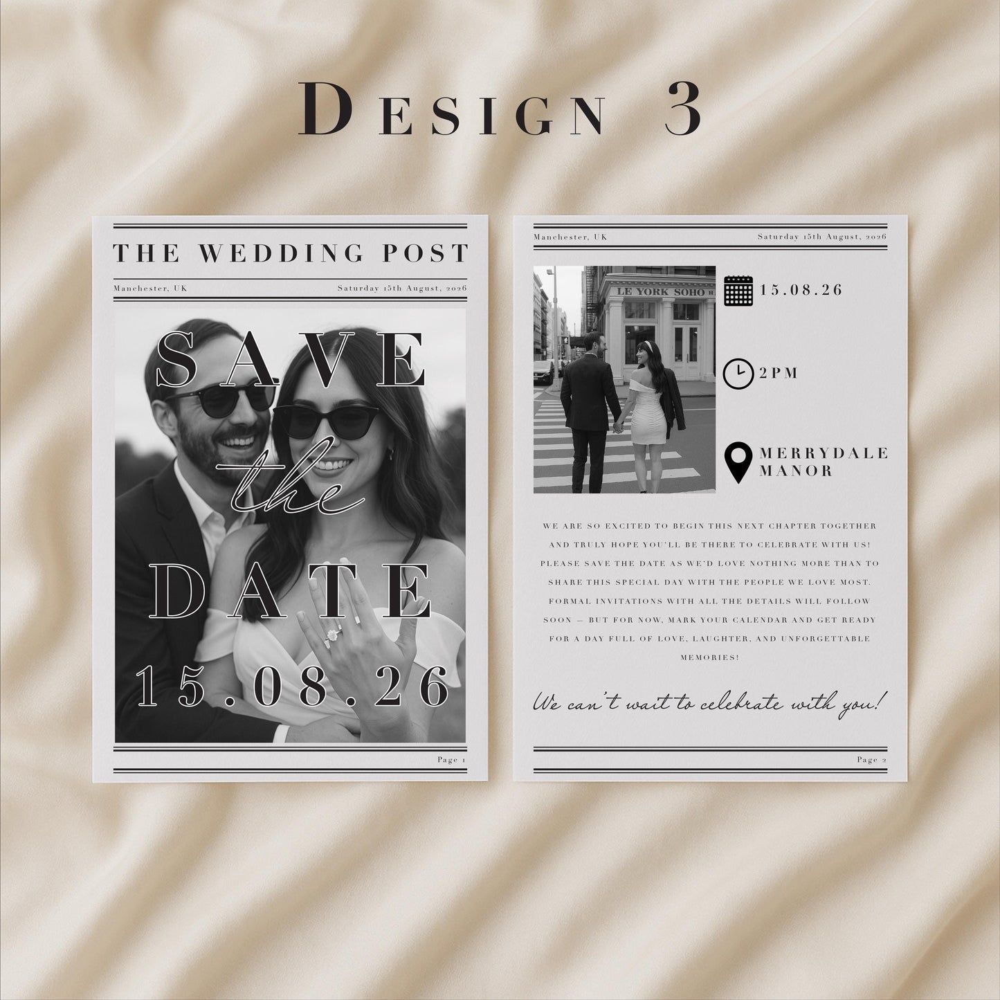 Save the date - Personalised Wedding Newspaper - Wedding invitation, Wedding trends - Modern Aesthetic - Made to order & designed in the UK