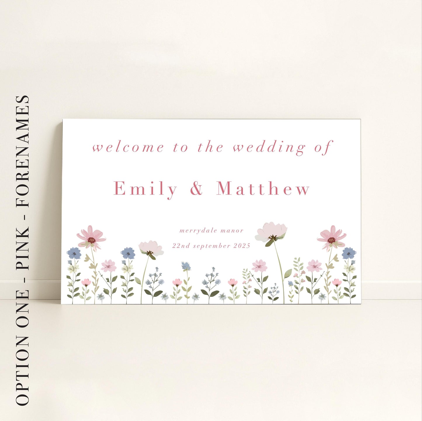 Ditsy Floral Wedding Day Welcome Sign Landscape - Wedding Sign, Luxury, Pastel Wedding, Wedding Trends - Made to order & designed in the UK