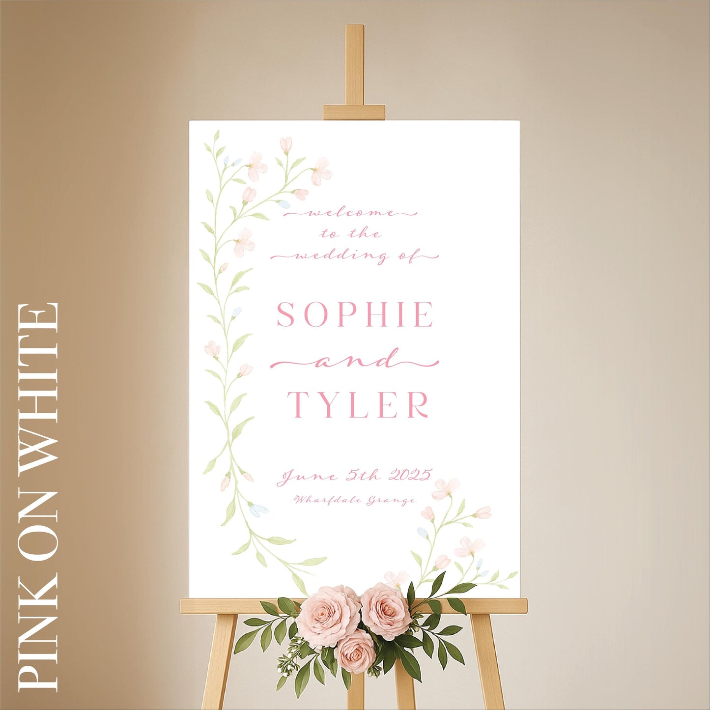 Floral Watercolour Wedding Welcome Sign – Personalised, Wedding Sign, Luxury, Pastels, Trending - Made to order & designed in the UK
