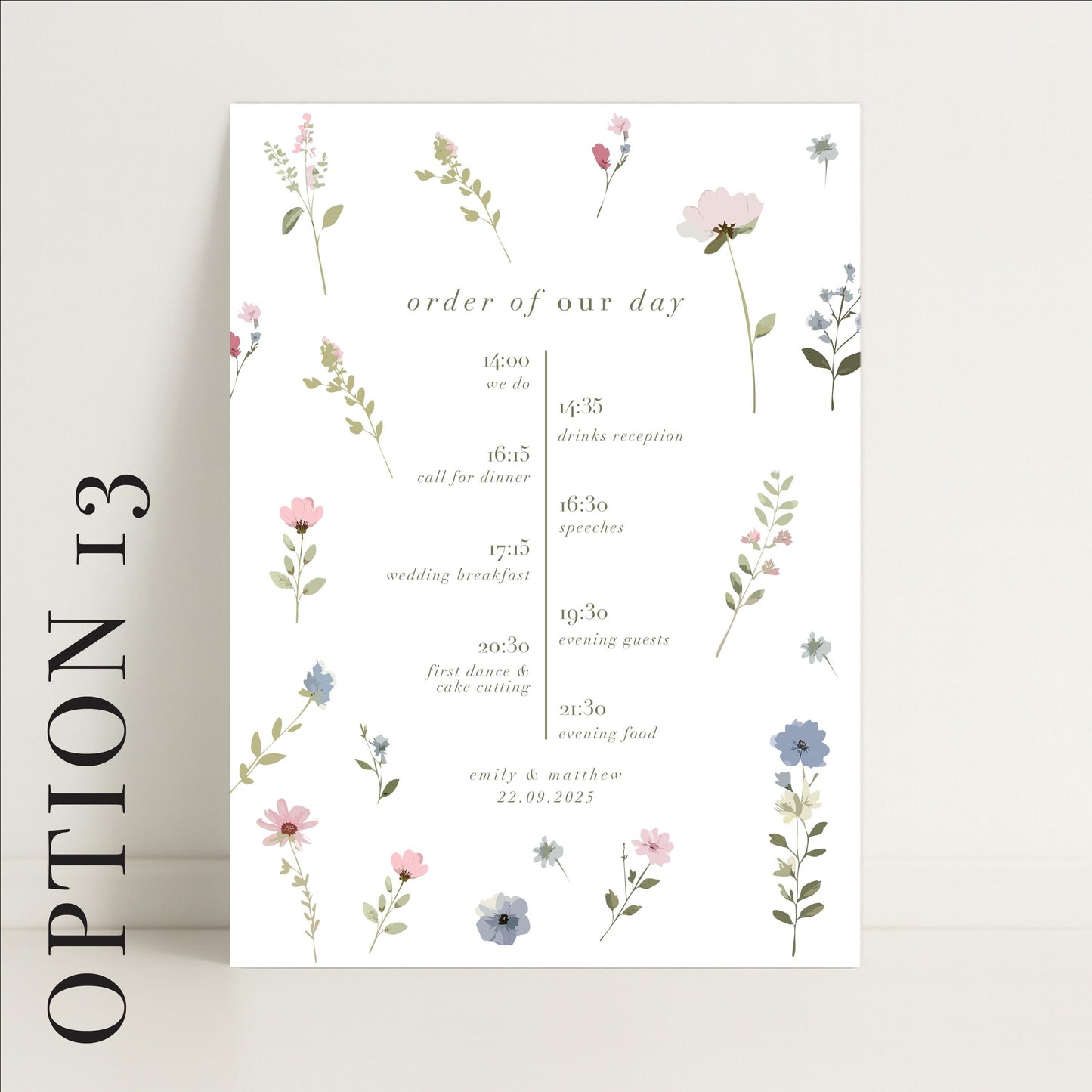 Ditsy Floral Wedding Timeline Sign – Vintage style - Personalised Sign, Made to Order in the UK