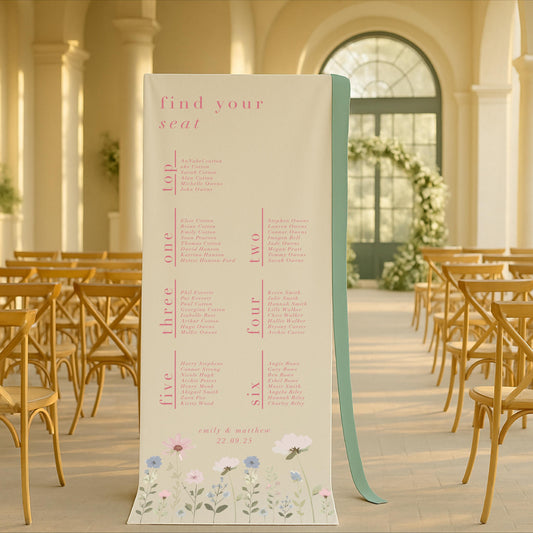 Ditsy Floral Fabric Wedding Seating Chart Sign - Canvas sign, Fabric Sign, Vintage, Wedding Seating Plan – Made to order &designed in the UK