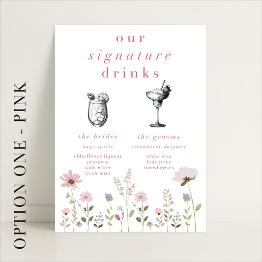 Ditsy Floral Wedding Bar Sign - Arched or Rectangle – Bar Menu, Signature Drinks, Personalised, Luxury –Made to order & designed in the UK