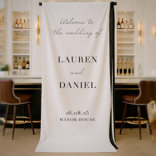 Minimalist Fabric Wedding Welcome Sign – Fabric Sign, Wedding Sign, Custom Sign, Luxury Sign – Made to order & designed in the UK