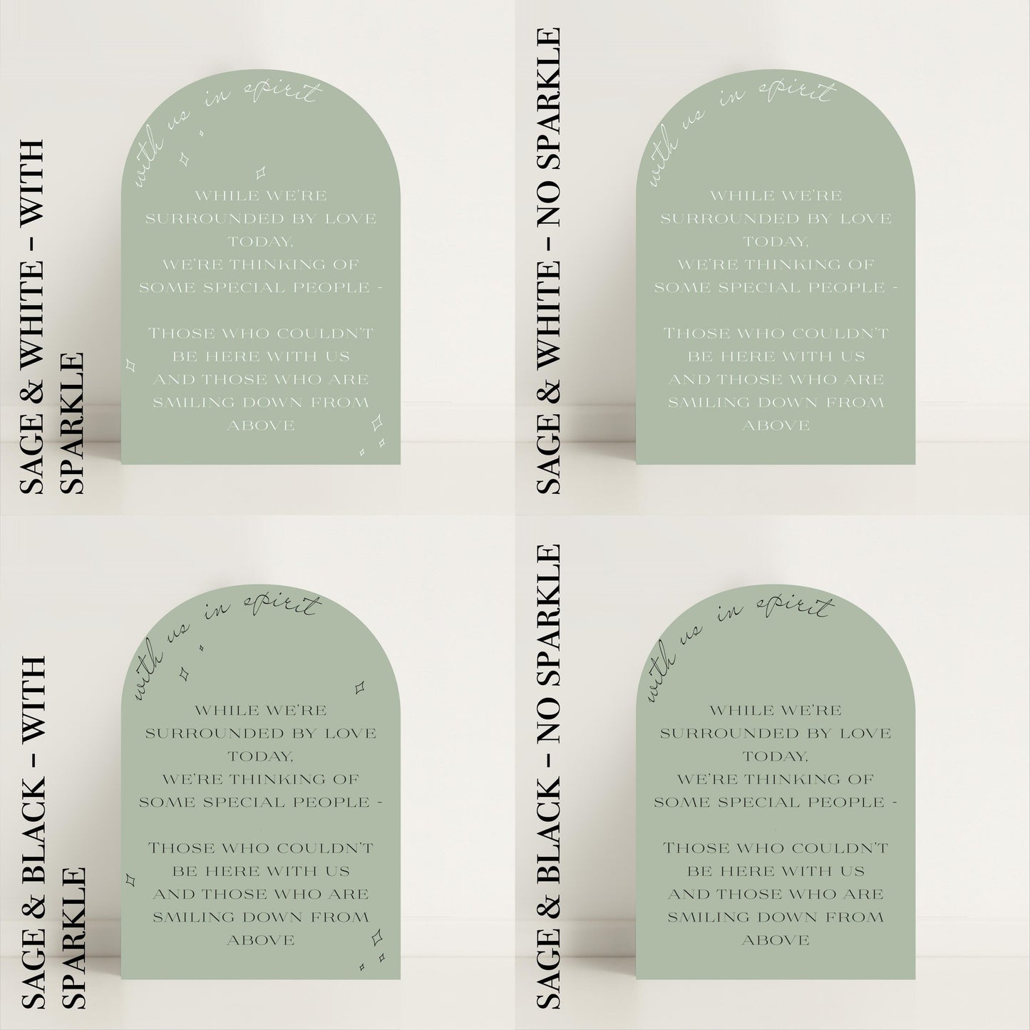 Minimalist Arched Wedding Memorial Sign 'With us in Spirit': Print at Home Digital Download - Wedding Sign, Wedding Details, In Memory Of - Designed in the UK