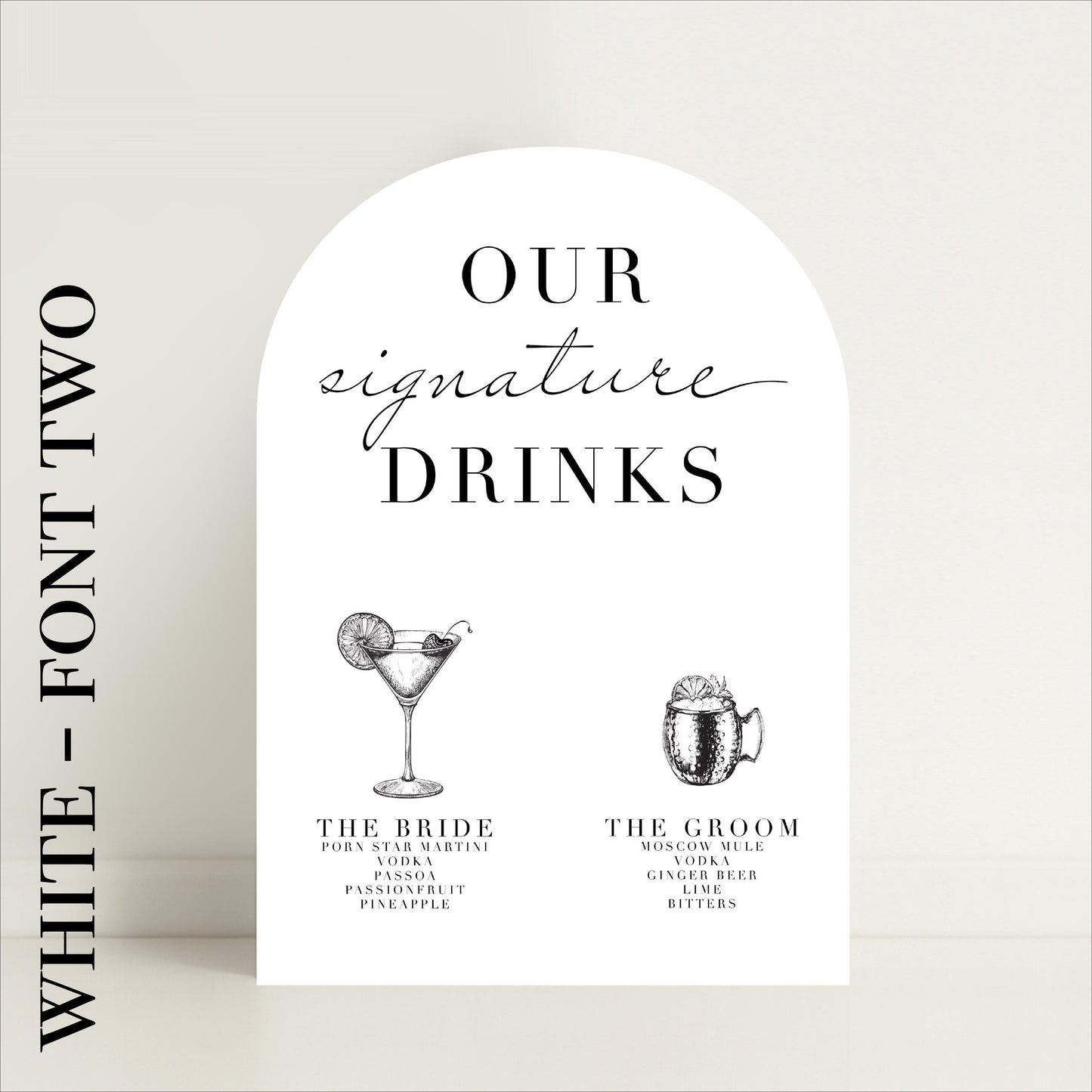 Personalised Minimalist Arched Wedding Bar Sign – Signature Drinks, Bar Menu, Wedding Menu, His & Hers, Luxury Sign –Made to Order in the UK