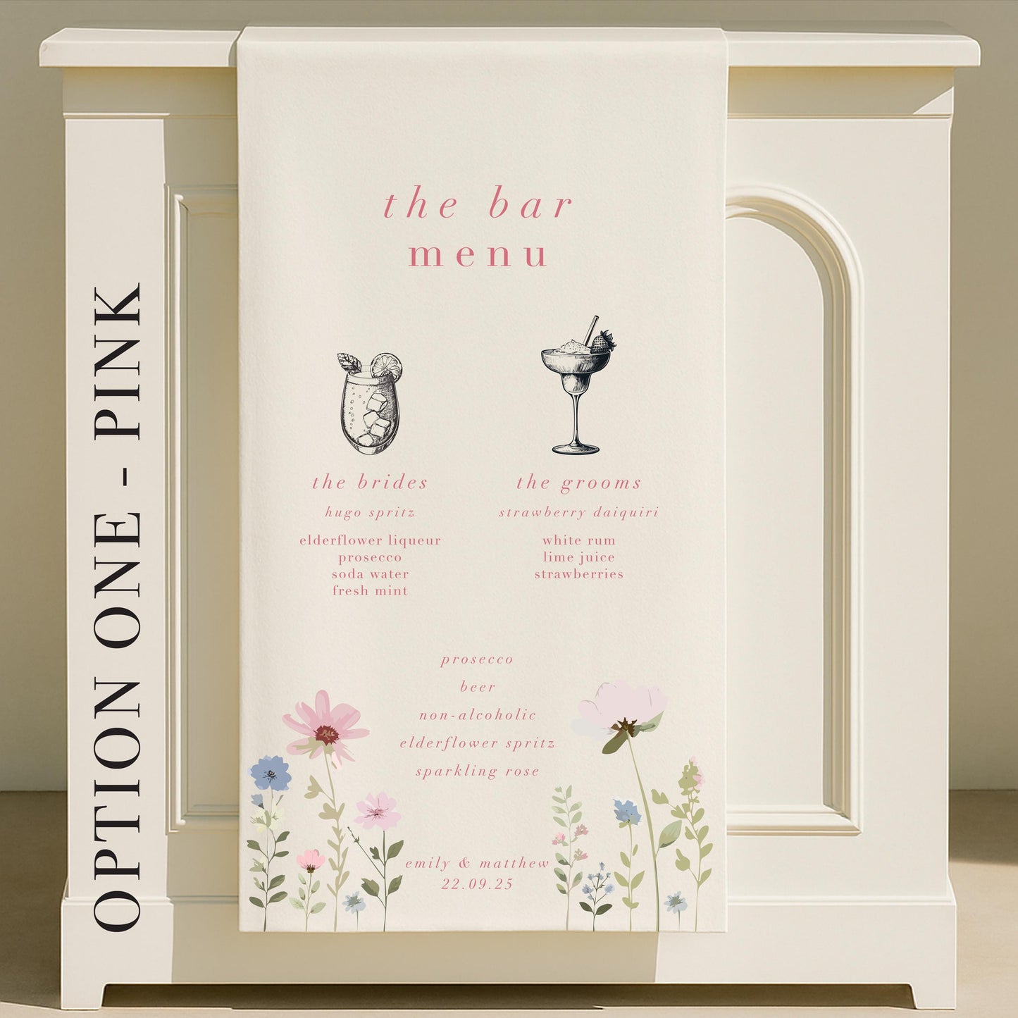 Personalised Ditsy Floral Fabric Wedding Bar Sign – Fabric Sign, Signature drinks, Vintage, Bar Menu - Made to order & designed in the UK