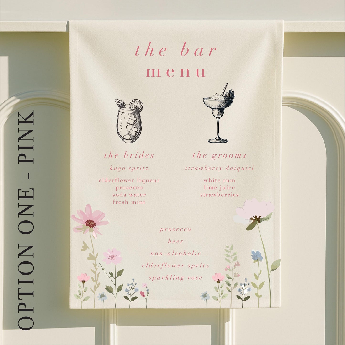 Personalised Ditsy Floral Fabric Wedding Bar Sign – Fabric Sign, Signature drinks, Vintage, Bar Menu - Made to order & designed in the UK