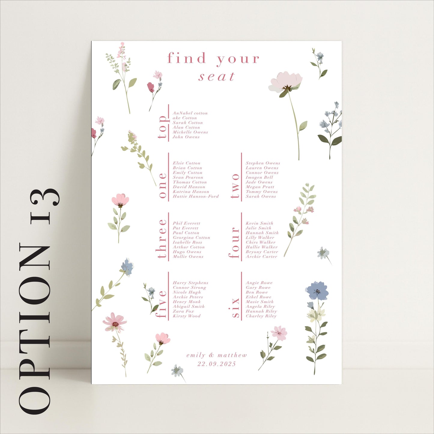 Ditsy Floral Wedding Seating Chart Sign – Personalised, Wedding Sign, Luxury, Pastels, Wedding Trends - Made to order & designed in the UK