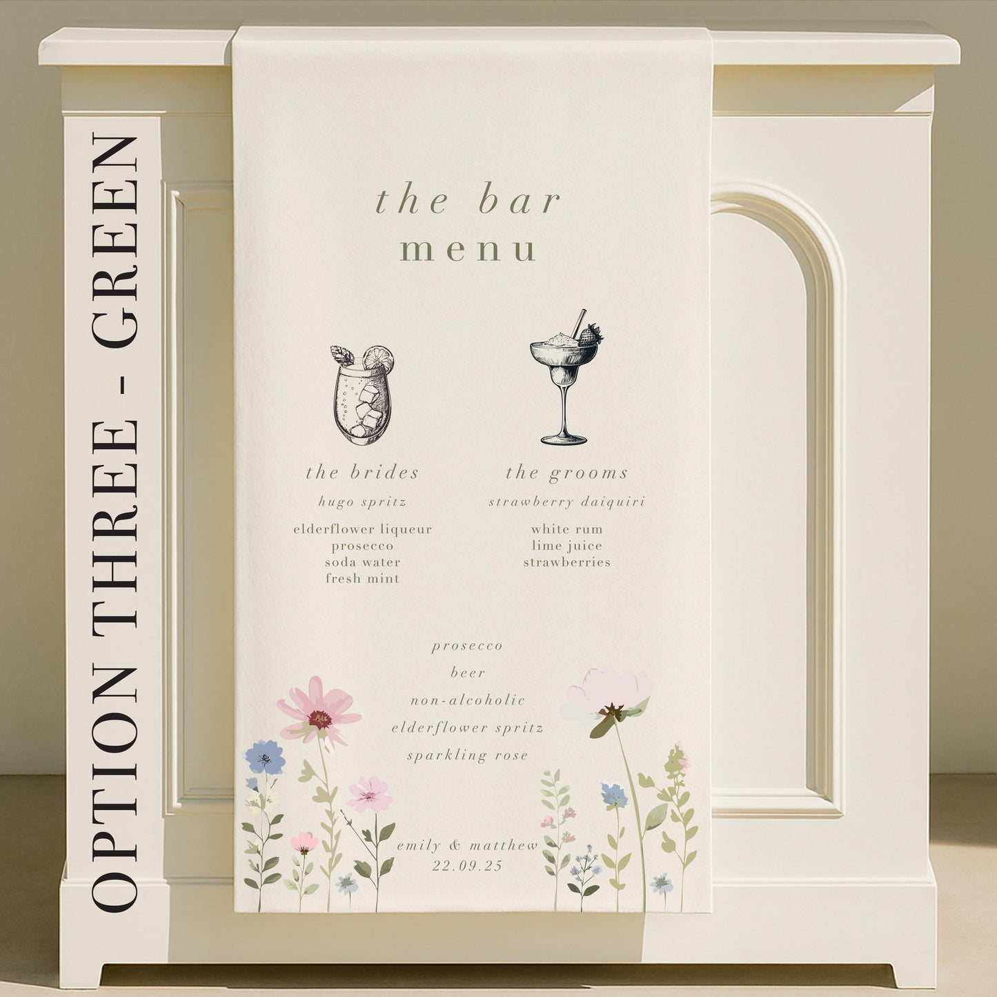 Personalised Ditsy Floral Fabric Wedding Bar Sign – Fabric Sign, Signature drinks, Vintage, Bar Menu - Made to order & designed in the UK
