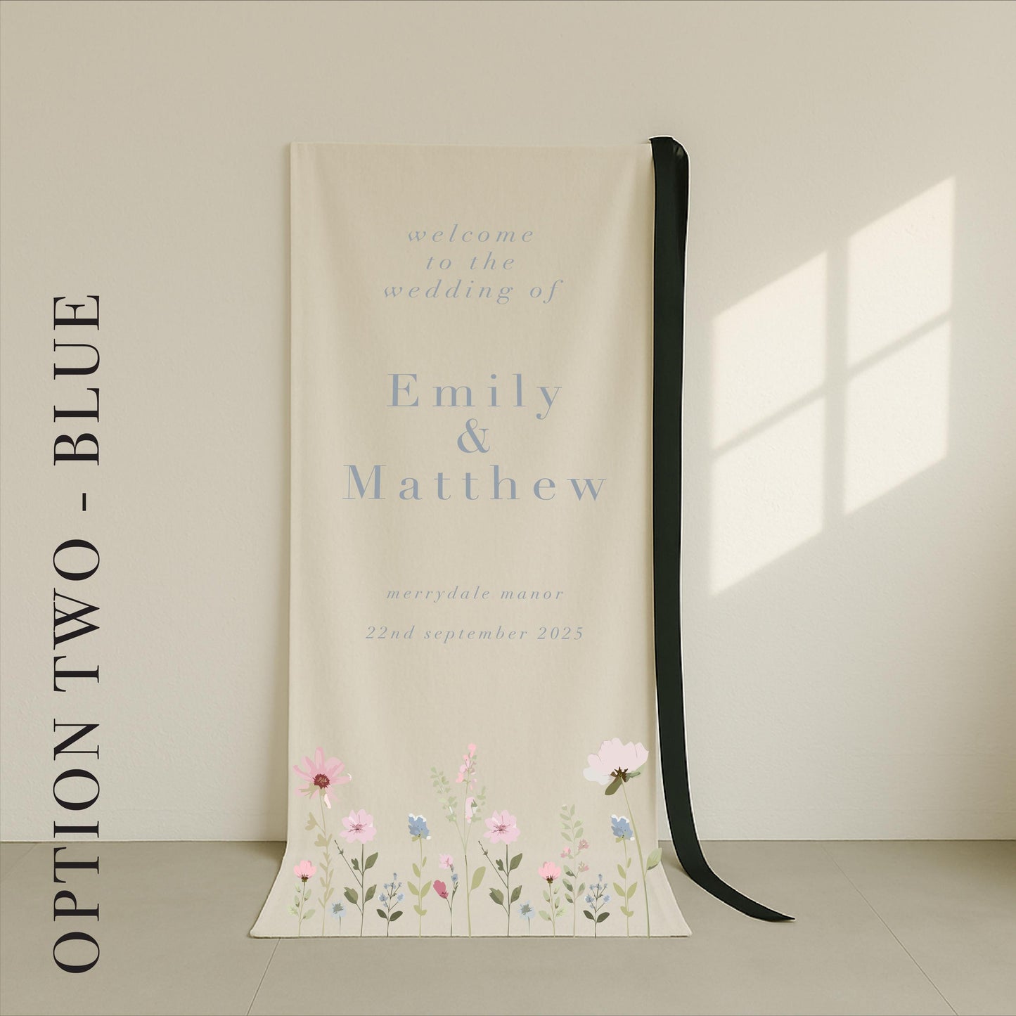 Ditsy Floral Fabric Wedding Welcome Sign – Canvas sign, Fabric Sign, Vintage, Luxury, Persoanlsied Sign – Made to order & designed in the UK