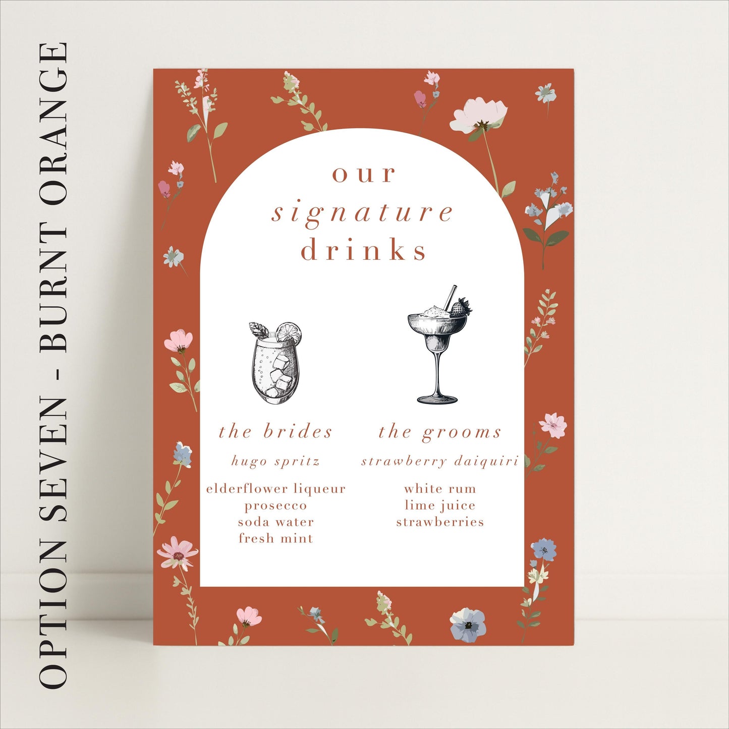Floral Wedding Bar Sign – Bar Menu, Signature Drinks, Personalised sign, Luxury Sign, Wedding trends – Made to order & designed in the UK