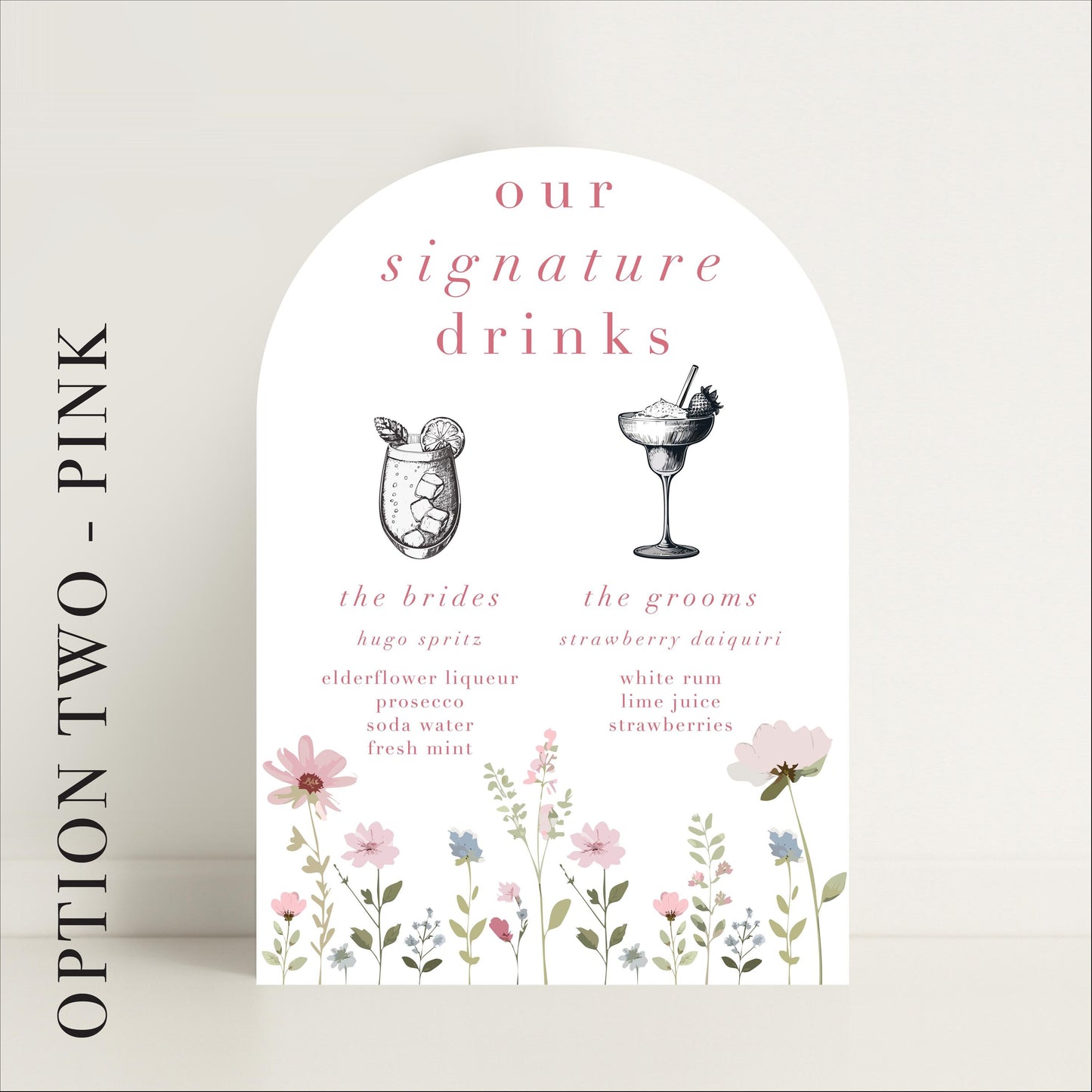 Ditsy Floral Wedding Bar Sign - Arched or Rectangle – Bar Menu, Signature Drinks, Personalised, Luxury –Made to order & designed in the UK