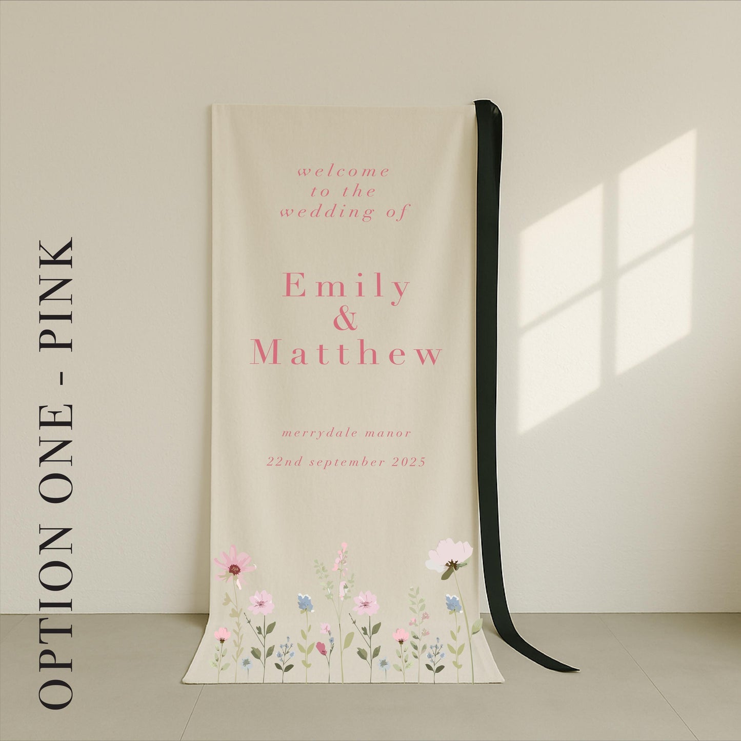 Ditsy Floral Fabric Wedding Welcome Sign – Canvas sign, Fabric Sign, Vintage, Luxury, Persoanlsied Sign – Made to order & designed in the UK