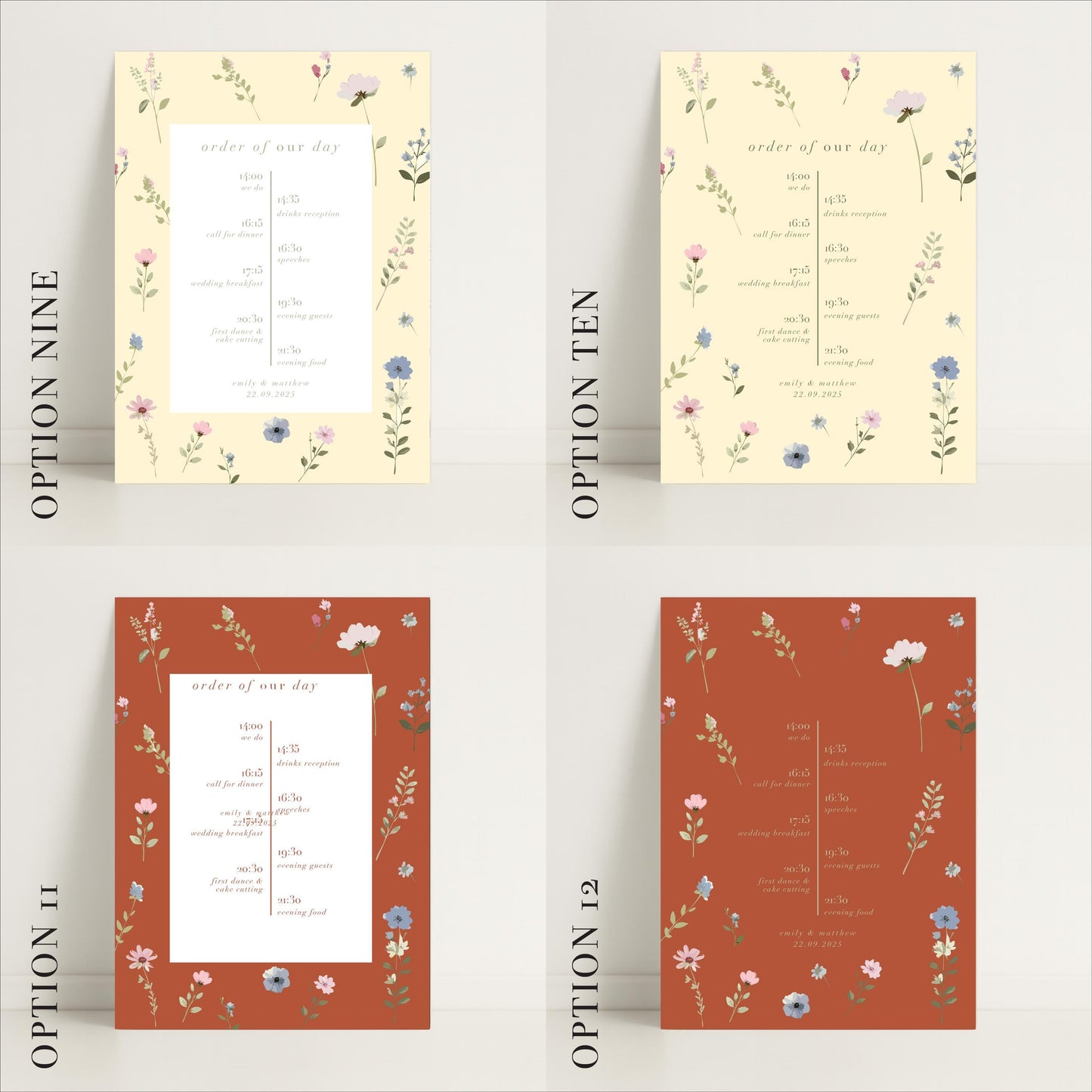 Ditsy Floral Wedding Timeline Sign – Vintage style - Personalised Sign, Made to Order in the UK