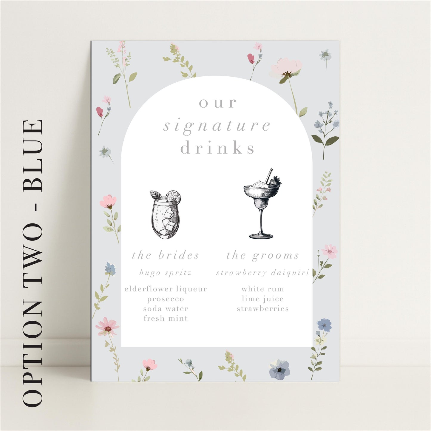 Floral Wedding Bar Sign – Bar Menu, Signature Drinks, Personalised sign, Luxury Sign, Wedding trends – Made to order & designed in the UK