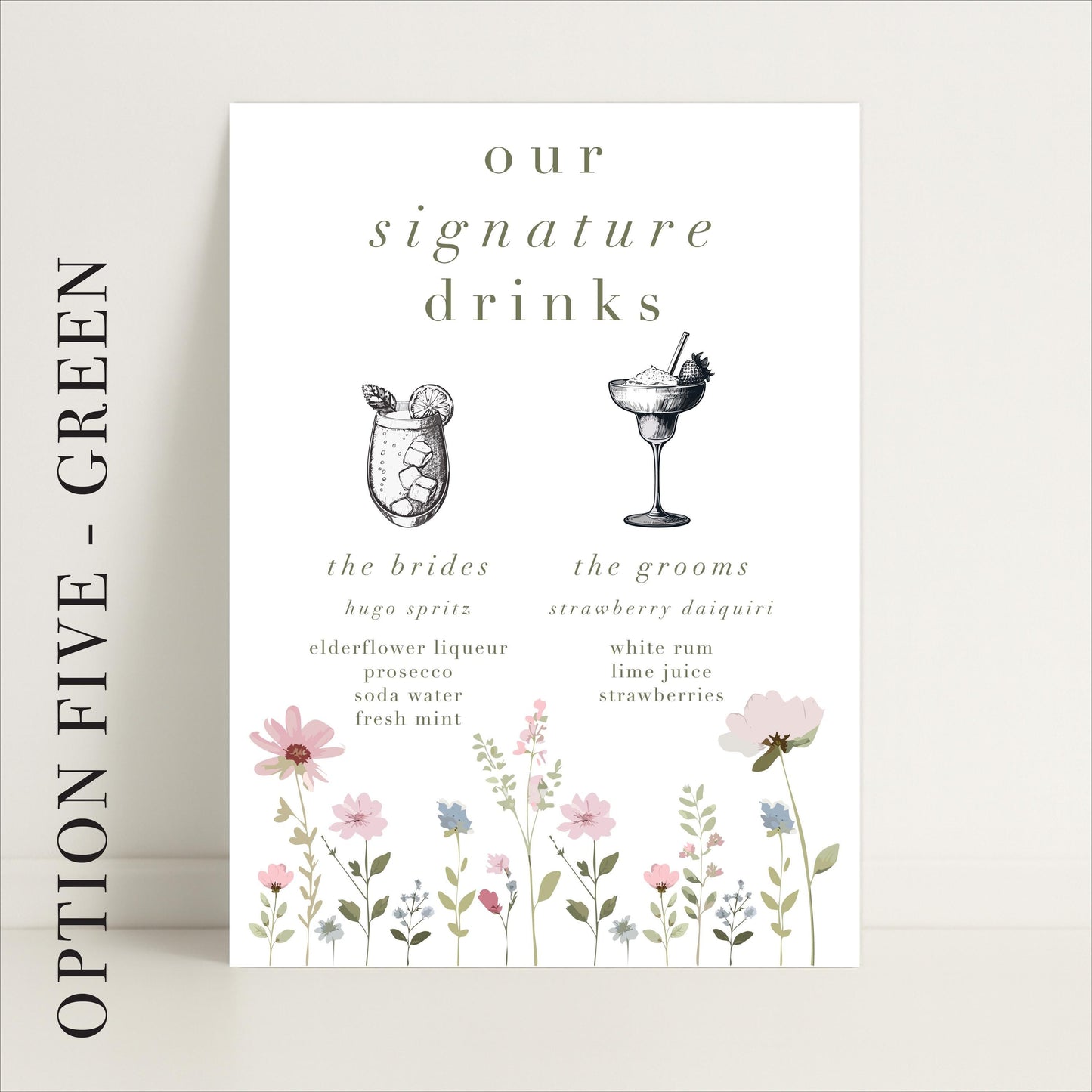 Ditsy Floral Wedding Bar Sign - Arched or Rectangle – Bar Menu, Signature Drinks, Personalised, Luxury –Made to order & designed in the UK
