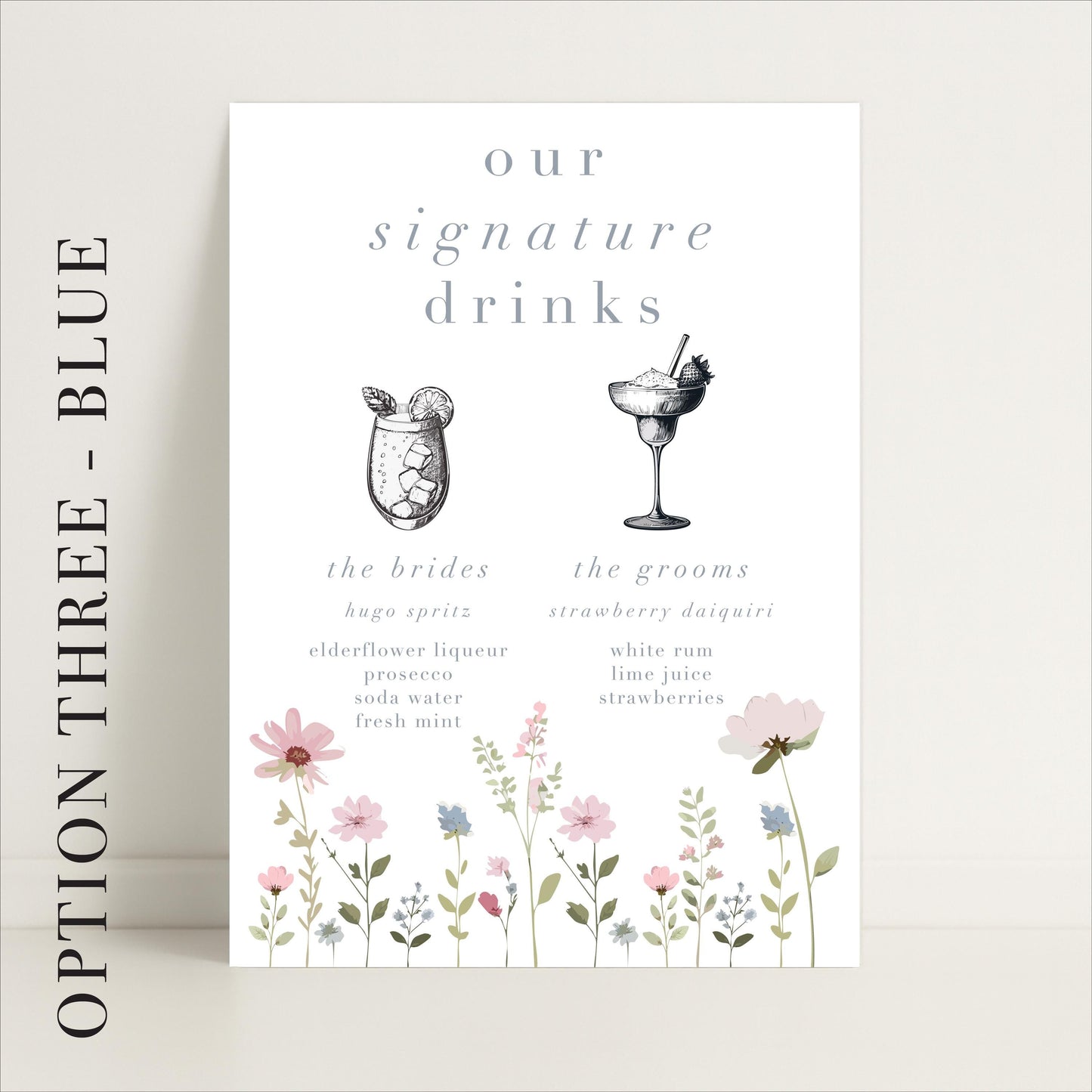 Ditsy Floral Wedding Bar Sign - Arched or Rectangle – Bar Menu, Signature Drinks, Personalised, Luxury –Made to order & designed in the UK