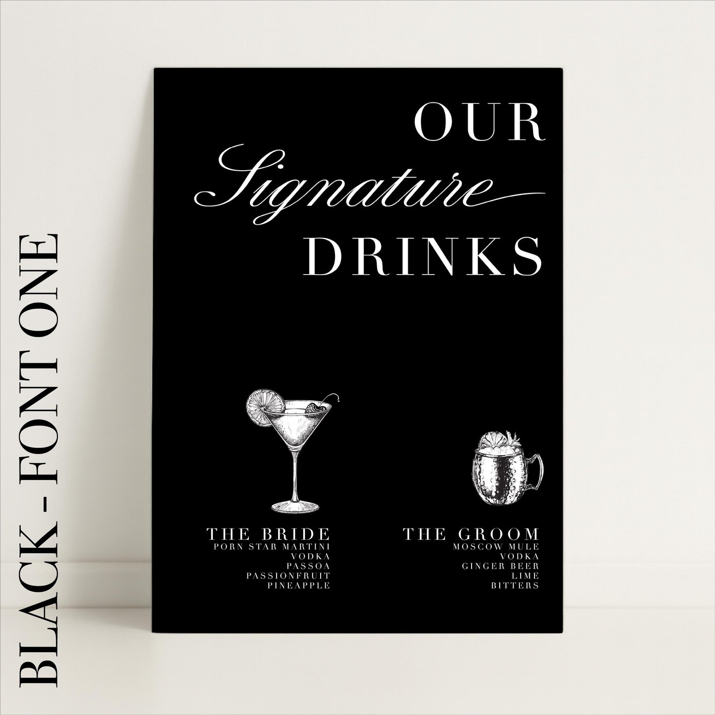 Minimalist Wedding Bar Sign – Wedding Sign, Custom Sign, Luxury Sign, Signature drinks, Wedding details – Made to order & designed in the UK