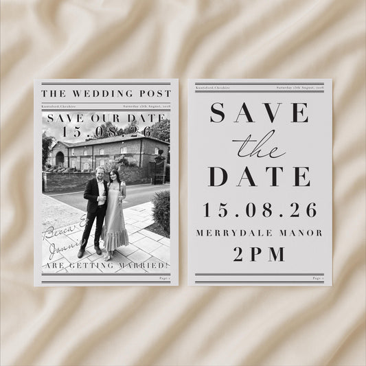 Save the date - Personalised Wedding Newspaper - Wedding invitation, Wedding trends - Modern Aesthetic - Made to order & designed in the UK