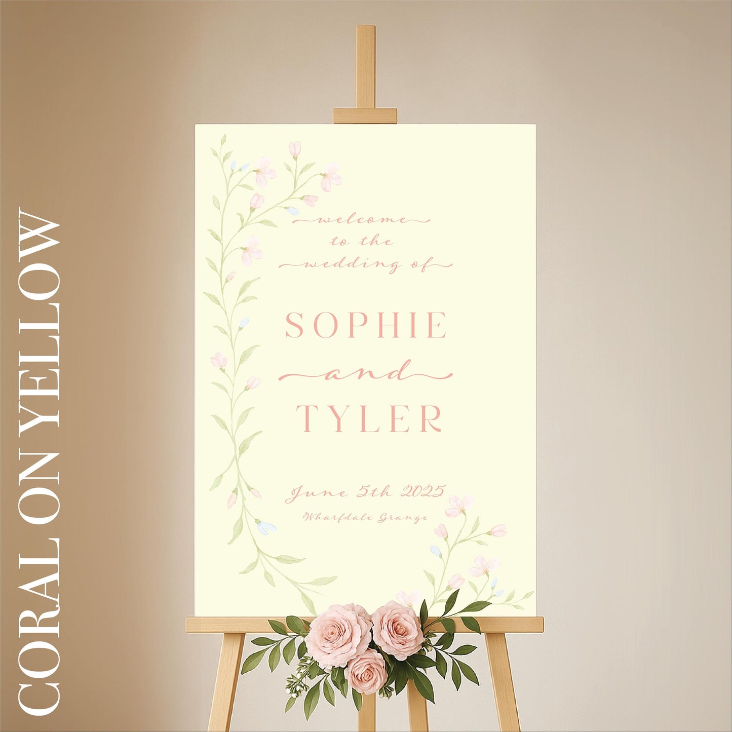 Floral Watercolour Wedding Welcome Sign – Personalised, Wedding Sign, Luxury, Pastels, Trending - Made to order & designed in the UK