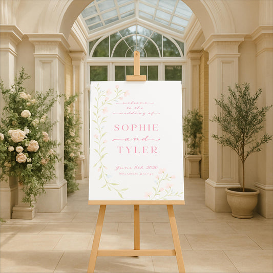 Floral Watercolour Wedding Welcome Sign – Personalised, Wedding Sign, Luxury, Pastels, Trending - Made to order & designed in the UK