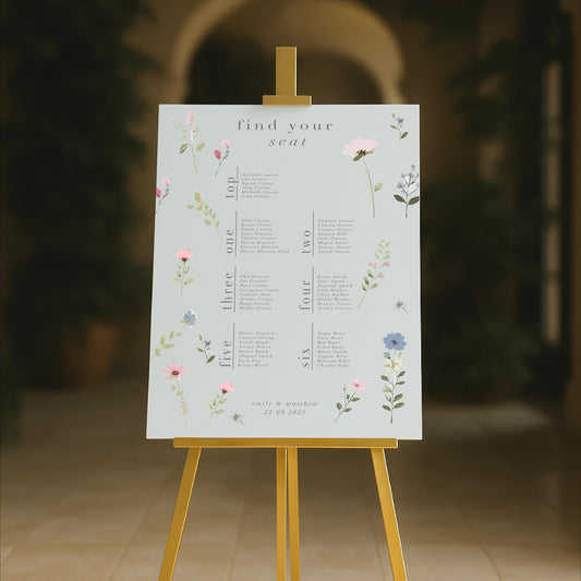Ditsy Floral Wedding Seating Chart Sign – Personalised, Wedding Sign, Luxury, Pastels, Wedding Trends - Made to order & designed in the UK
