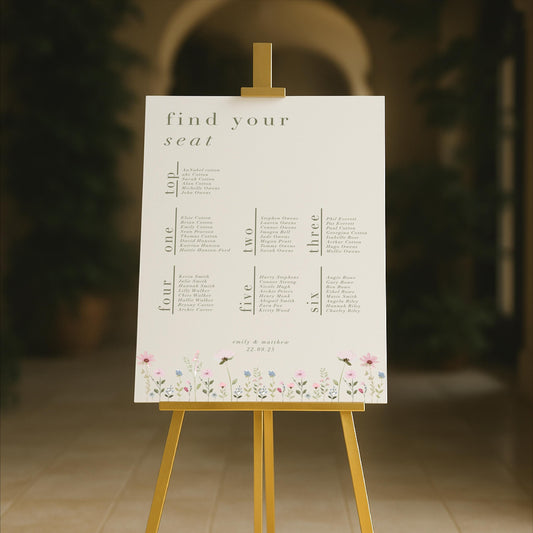 Ditsy Floral Wedding Seating Chart Sign – Personalised, Wedding Sign, Luxury, Pastels, Wedding Trends - Made to order & designed in the UK