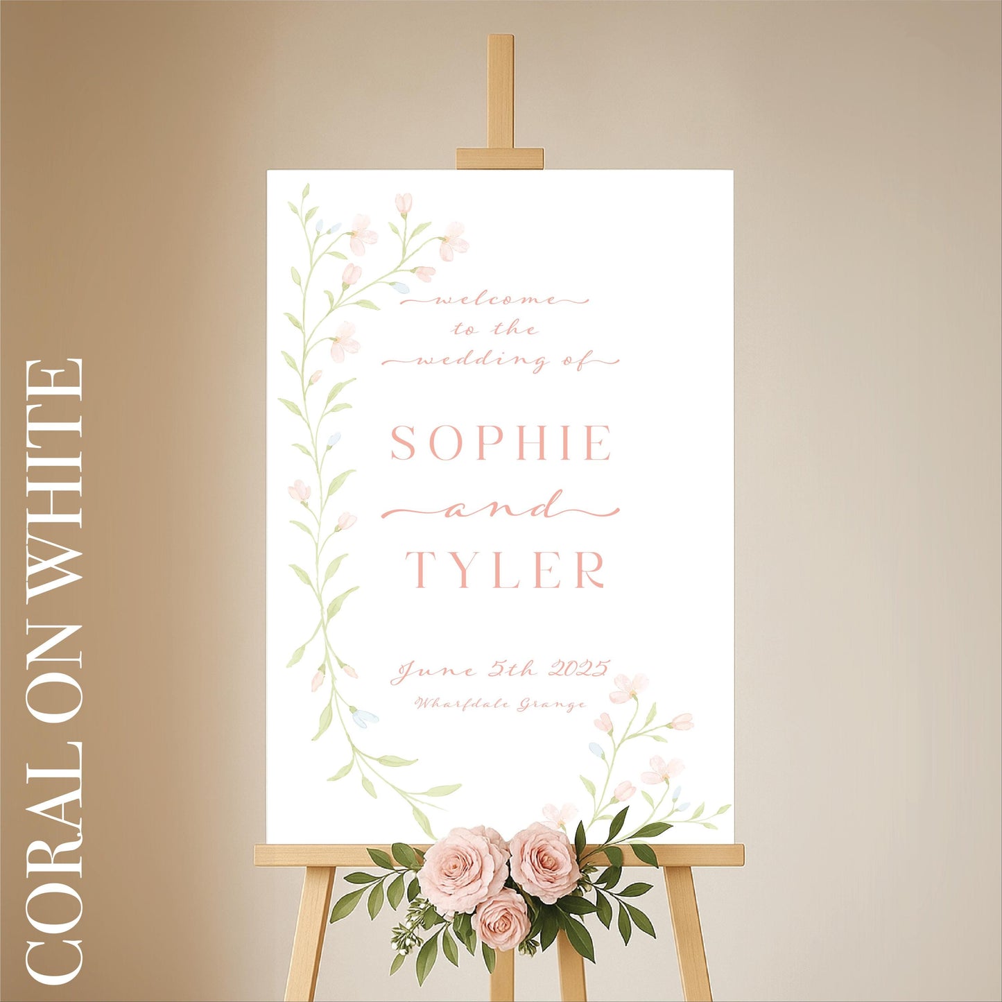 Floral Watercolour Wedding Welcome Sign – Personalised, Wedding Sign, Luxury, Pastels, Trending - Made to order & designed in the UK