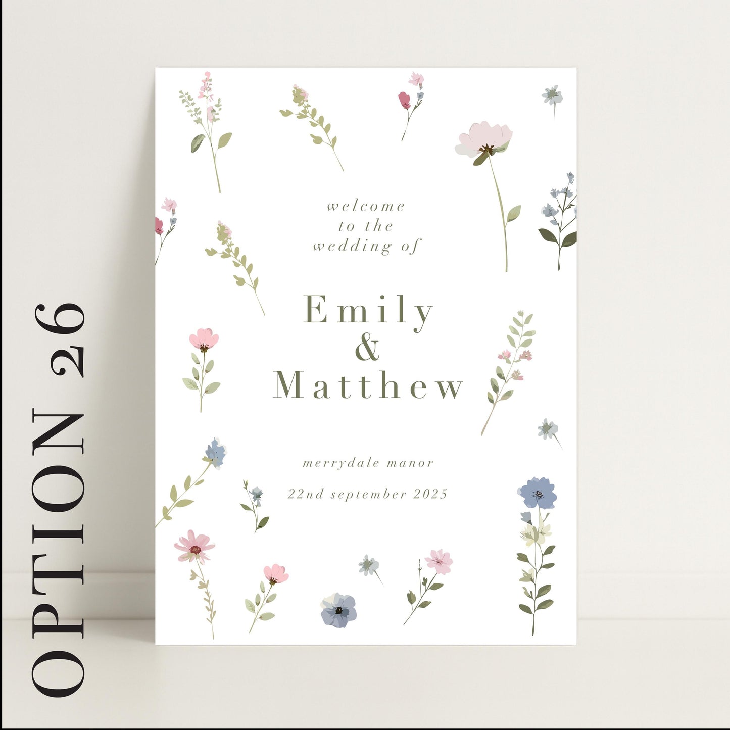Ditsy Floral Wedding Day Welcome Sign – Personalsied, Wedding Sign, Luxury, Pastels, Wedding Trends - Made to order & designed in the UK